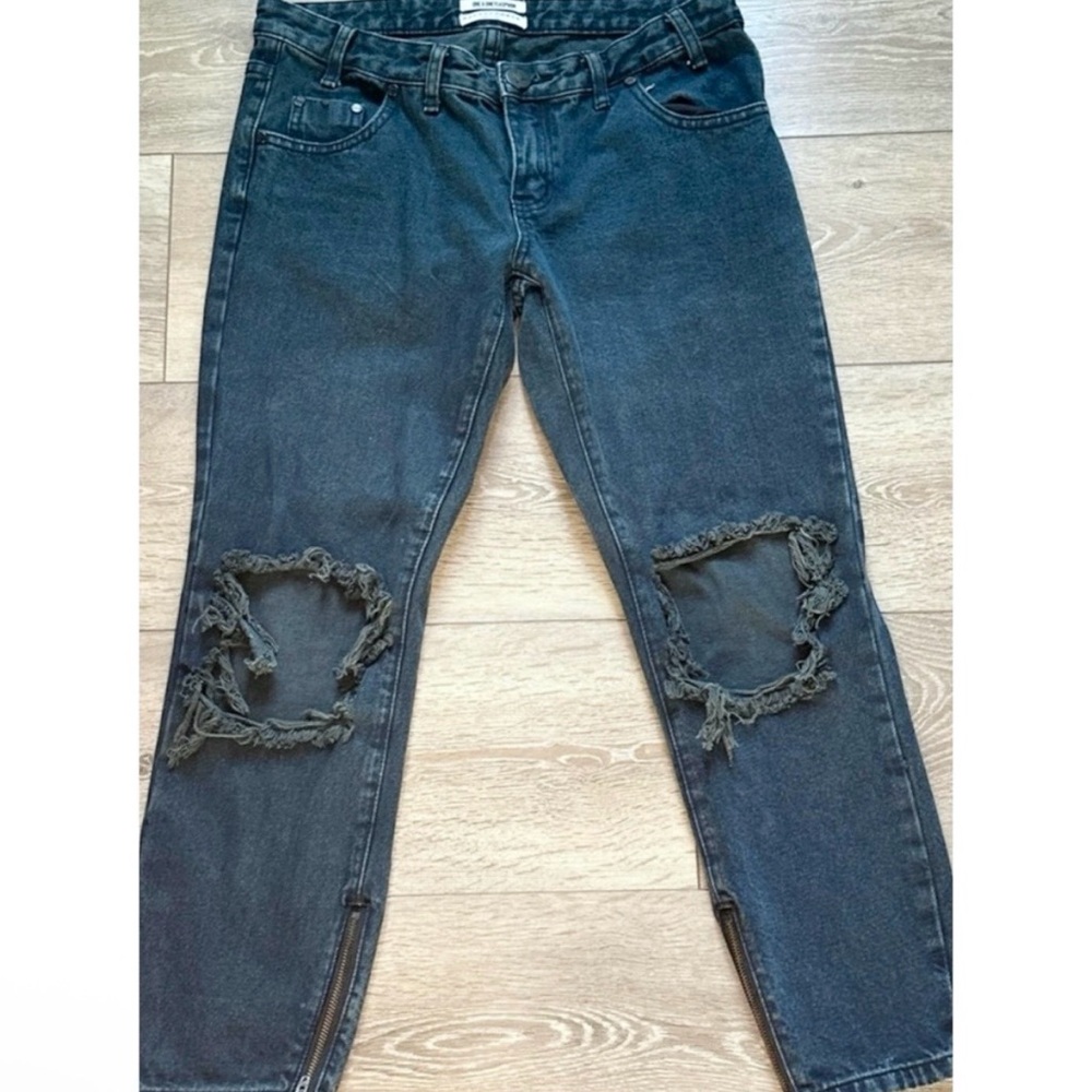 One Teaspoon Low Rise Dark Wash Distressed Skinny Jeans
